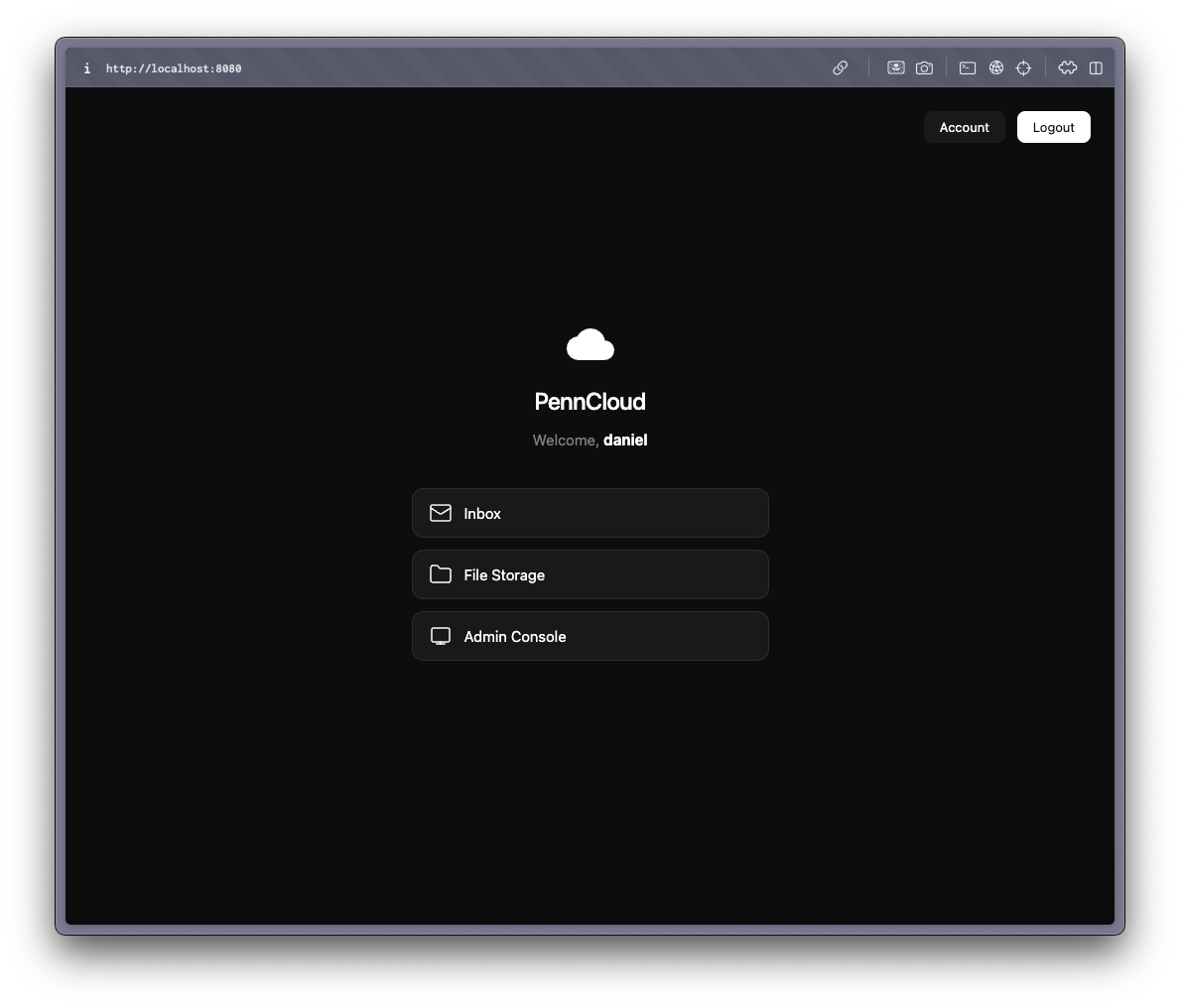 PennCloud Home Interface